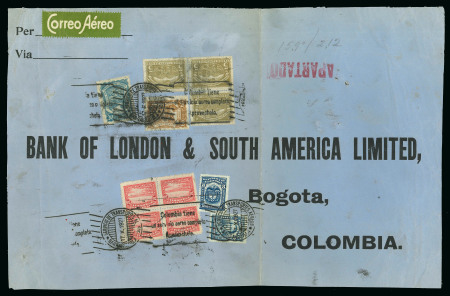 Stamp of Colombia » Airmails Commercial cover front from Barranquilla with three examples of 1923 5p