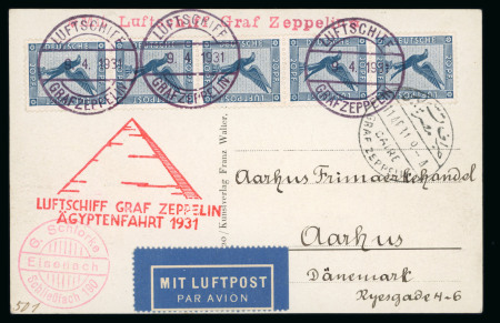 Stamp of Egypt » Airmails 1931 (Apr 9) Egypt Zeppelin Flight postcard sent from Germany to Denmark