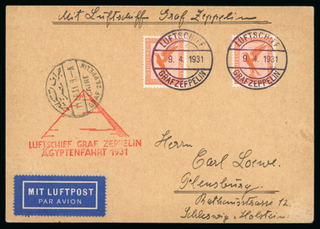 Stamp of Egypt » Airmails 1931 (Apr 9) Egypt Zeppelin Flight card sent from Germany to Schleswig-Holstein