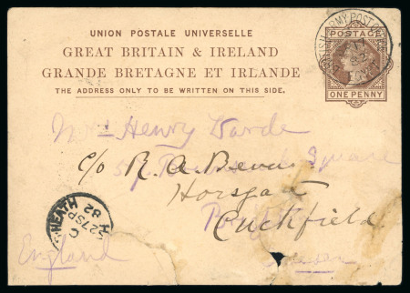 Stamp of Egypt » British Forces in Egypt 1882 (Sep 17) 1d GB postal stationery card to England cancelled by "BRITISH ARMY POST OFFICE / EGYPT" cds