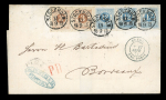 Stamp of Sweden 1860-73, group of three covers incl. 1856-62 (3 öre) black local stamp, two singles neatly tied by "star" cancels on local cover