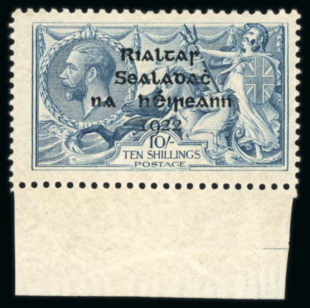 Stamp of Ireland » 1922 (Jul-Nov) Thom Overprints (T25-T41) 10s dull grey-blue, mint bottom sheet marginal single,
