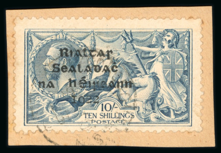 Stamp of Ireland » 1922 (Feb) Dollard Overprints (T1-T14) 10s grey-blue, used single on fragment, with broken