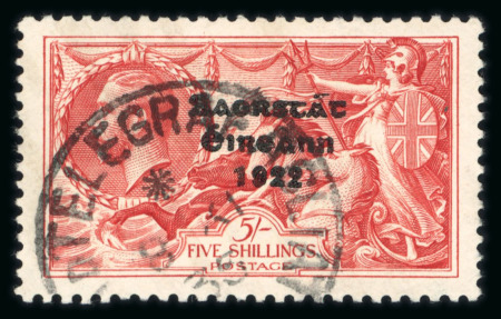 Stamp of Ireland » 1935 Re-Engraved Overprints (T75-T77) 5s red, used single, Flat accent over "A" of Saorstat