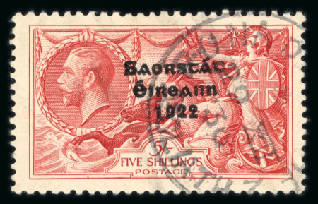 Stamp of Ireland » 1935 Re-Engraved Overprints (T75-T77) 5s red, used single with clearly struck cds, showing flat-tailed "9" from R3/4