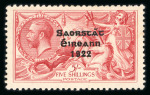 Stamp of Ireland » 1927-28 Wide Date Overprints (T72-T74) 5s rose-red, mint single, with perfect "R" in Crown,