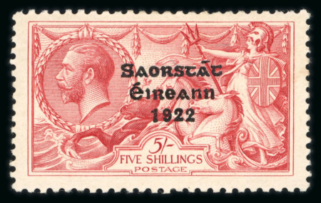 Stamp of Ireland » 1927-28 Wide Date Overprints (T72-T74) 5s rose-red, mint single, with perfect "R" in Crown,
