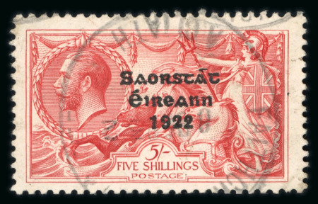Stamp of Ireland » 1927-28 Wide Date Overprints (T72-T74) 5s rose-red, used single with clear central cds, showing