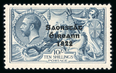 Stamp of Ireland » 1927-28 Wide Date Overprints (T72-T74) 10s dull grey-blue, mint single, showing "flat -tailed