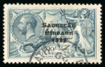 Stamp of Ireland » 1927-28 Wide Date Overprints (T72-T74) 10s dull grey-blue, mint and used single, showing both