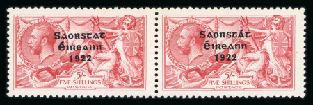 Stamp of Ireland » 1922-23 Thom Three-Line Overprints (T47-T61) 5s rose-red, mint horizontal pair, left stamp showing