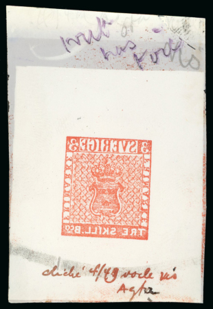 Stamp of Sweden Sweden – 1855, 3sk one cliché on celluloid vermilion