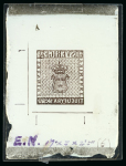 Stamp of Sweden Sweden – 1855, 3sk master negative with painted surround, 24sk with mirror image in black and a glass cliché in vermilion