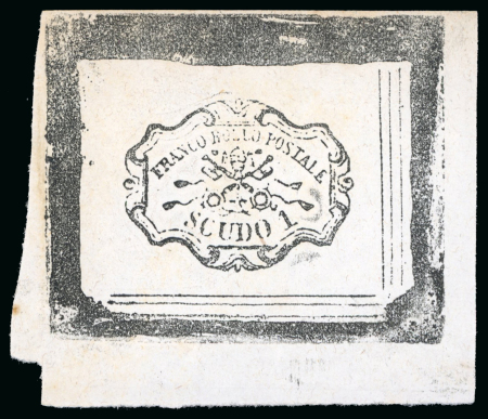 Stamp of Sperati Italian States, Papal States – 1852 issue 50b and 1s, 50b working trial in blue on thin paper