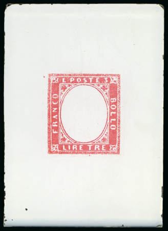 Stamp of Sperati Italian States, Sardinia – 1851-63 issue 3l, two support clichés