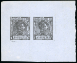 Stamp of Spanish Colonies » Rio de Oro Spanish Colonies, Río de Oro – 1907 4p in se-tenant pair with 3p, three trial proofs with impression in black on paper, one impression painted black around the area of design to concentrate the light, also an impression