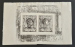 Stamp of Spanish Colonies » Rio de Oro Spanish Colonies, Río de Oro – 1907 4p in se-tenant pair with 3p, three trial proofs with impression in black on paper, one impression painted black around the area of design to concentrate the light, also an impression