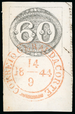 Stamp of Sperati Brazil – 1843, Bull’s Eyes 60r, twelve production items and five cancellation trials on paper