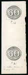 Stamp of Sperati Brazil – 1843, Bull’s Eyes 60r, twelve production items and five cancellation trials on paper
