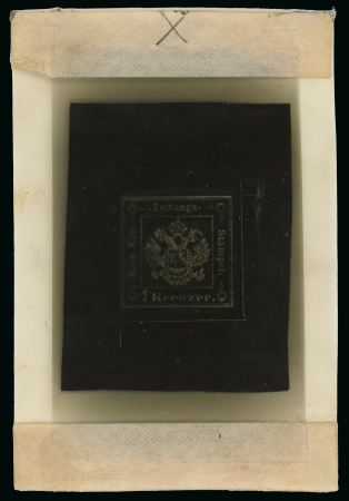 Stamp of Austria » 1858-59 Newspaper Stamp Austria – 1858 Imperial Newspaper Tax Stamp 1 kr and 4kr, comprising a painted master