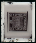 Stamp of German States » Bavaria German States, Bavaria – 1849 1kr group of twelve production items, including four glass support clichés