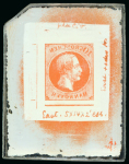 Stamp of German States » Hannover German States, Hannover – 1861 10gr two glass clichés, one in black and one in the radiant vermilion colour that Sperati preferred for optimum contrast, showing hand-painted surround and comprehensive production notes at