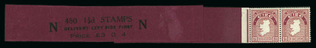 Stamp of Ireland » Definitives 1923 SE 1 1/2d claret, horizontal coil leader with two stamps, roll value £ 3.0.4