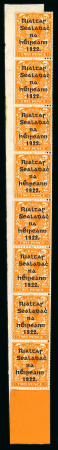 Stamp of Ireland » 1922 (Jun) Harrison Coils Overprints  (T20-T24) 2d orange, die I, coil leader (Q) (1000), with eight