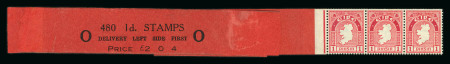 Stamp of Ireland » Definitives 1923 SE 1d red, horizontal coil leader (O) (480), with three stamps, with red paper roll value £ 2.0.4