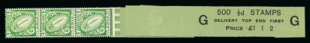 Stamp of Ireland » Definitives 1923 SE 1/2d green, vertical coil leader (G) (500), with three stamps attached