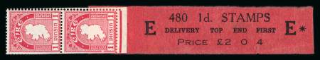 Stamp of Ireland » Definitives 1923 SE 1d red, vertical coil leader (E*) (480), with two stamps attached, showing red paper roll value £ 2.0.4