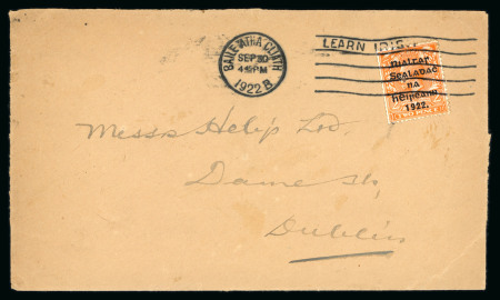 Stamp of Ireland » 1922 (Jun) Harrison Coils Overprints  (T20-T24) 1/2d green, 1d red, and 2d orange, die I, all used on three separate covers