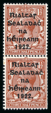 Stamp of Ireland » 1922 (Jun) Harrison Coils Overprints  (T20-T24) 1 1/2d red-brown, coil join, mint and mint nh vertical