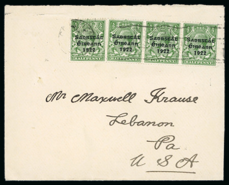 Stamp of Ireland » 1923 Harrison Coils Overprints (T62-65) 1/2d green, showing LONG "1" variety, in strip of three
