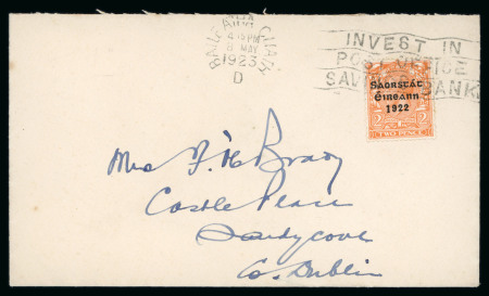 Stamp of Ireland » 1923 Harrison Coils Overprints (T62-65) 2d orange, showing LONG "1" variety, neatly tied by