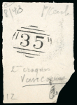 Stamp of Sperati Canada, Vancouver Island – 1865 5c, an exceptional group of twenty-two production items for the stamp and cancellations, comprising seven glass support clichés in a range of colours, black, gray, green, brown and two bla