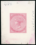 Stamp of Sperati Canada, Vancouver Island – 1865 5c, an exceptional group of twenty-two production items for the stamp and cancellations, comprising seven glass support clichés in a range of colours, black, gray, green, brown and two bla