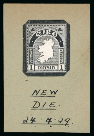 Stamp of Ireland » Definitives 1940-49 Map 1d die proof in black, folded into presentation