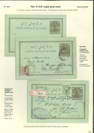 Stamp of Persia » Postal Stationery 1897 2ch brown (PC15), 2ch + 2ch reply card (PC17), 5ch red (PC16), and 5ch + 5ch  reply card (PC18), four pages