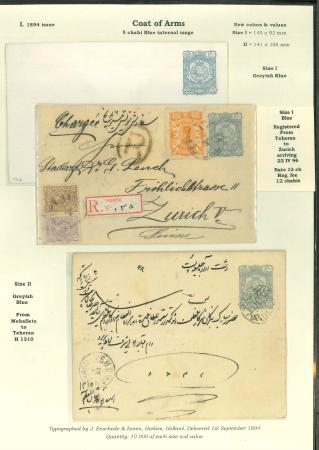 Stamp of Persia » Postal Stationery 1893 postal stationary 5ch blue (PE4A and PE4B) and 16ch rose (PE6), two pages with five items