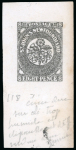 Stamp of Canada » Newfoundland Canada, Newfoundland – 1857 1/2d, 2d, 8d, 1s eighteen items, comprising for the 1/2d value, one cliché on celluloid in light brown with production notes and date of Dec 1929, for the 2d one cliché in light vermilion and