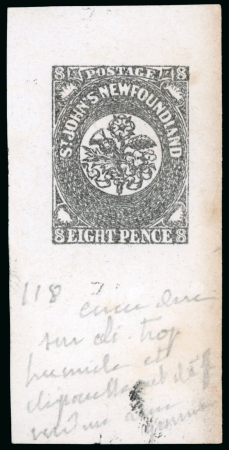Stamp of Canada » Newfoundland Canada, Newfoundland – 1857 1/2d, 2d, 8d, 1s eighteen items, comprising for the 1/2d value, one cliché on celluloid in light brown with production notes and date of Dec 1929, for the 2d one cliché in light vermilion and