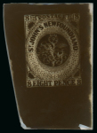 Stamp of Canada » Newfoundland Canada, Newfoundland – 1857 1/2d, 2d, 8d, 1s eighteen items, comprising for the 1/2d value, one cliché on celluloid in light brown with production notes and date of Dec 1929, for the 2d one cliché in light vermilion and