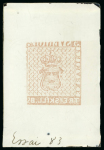 Stamp of Sperati Sweden – 1855, 3sk two glass support clichés, one with note “Essai 83” and the other with faint impression “pose insuff. 3°”, also two fine clichés of the 24sk, one with mirror image in an attractive vermilion and date J