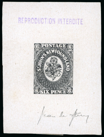 Stamp of Sperati Canada, Newfoundland – 1857 6d, trial proof in black on thick paper,