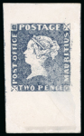Stamp of Sperati Mauritius – 1847 “Post Office” 2d, two beautiful essays on cardboard, one in a deep blue colour on a large paper without annotations on reverse, the other shows a weaker imprint bottom right  with some partially erased n