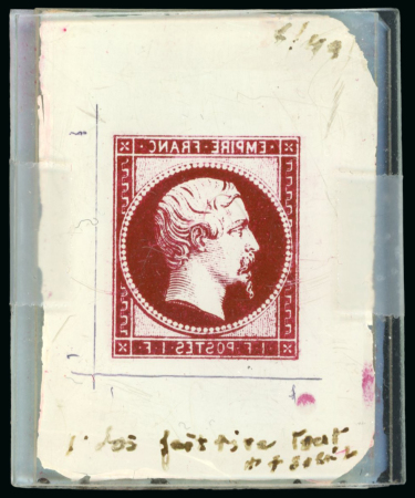 Stamp of Sperati France – Second Empire issue 1f, one glass support cliché in carmine,