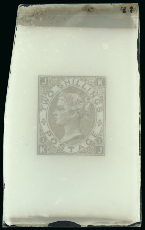Stamp of Sperati Great Britain – 1880 2s Queen Victoria, group of three glass clichés of position KJ