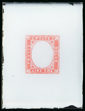 Stamp of Sperati Italian States, Sardinia – 1861 3 lire, group of four items, including three glass