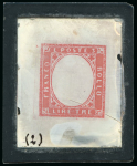 Stamp of Sperati Italian States, Sardinia – 1861 3 lire, group of four items, including three glass